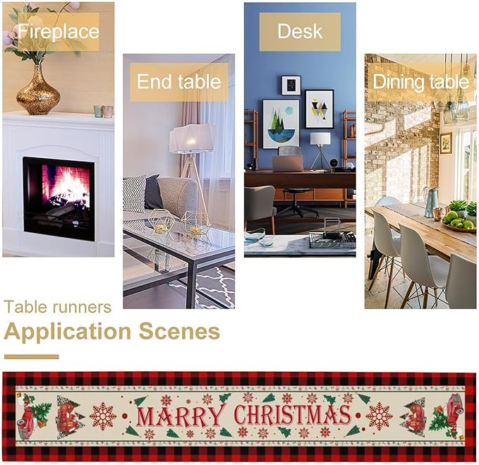 Merry Christmas Table Runner,Winter Xmas Holiday Table Cloth Kitchen Dining Table Decoration for Home Party Decor 13x70 Inch