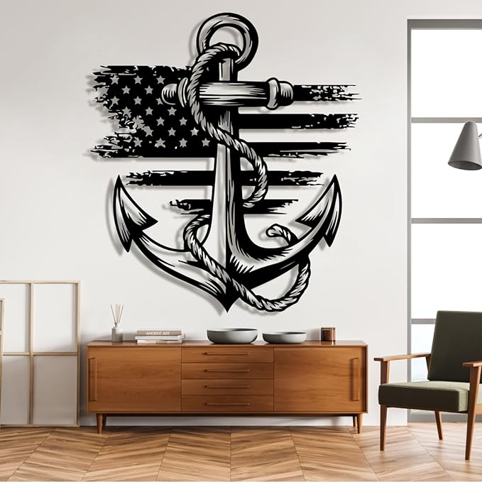 Metal Anchor Wall Decor, Anchor Metal Sign, Metal Anchor Decor, Anchor Metal Wall Art, Metal Nautical Wall Decor, Metal Wall Decor Coastal, Anchor Wall Decor (silver, 19L" x 17"W / 47 x 43 cm)