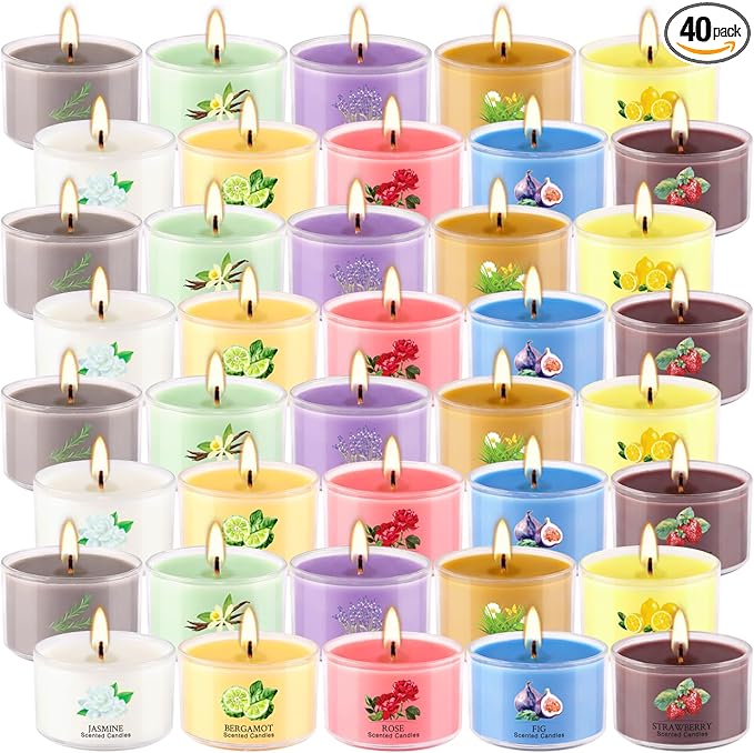 40 Scented Candle Set, 10 Fragrances, 35g Natural Soy Wax Candles with Smokeless Cotton Wicks, Ideal for Home Decor, Yoga, Meditation, Spa & Gifting.