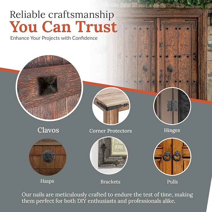 10 Pack 1.25" Square Head Iron Clavos Decorative Nails – Sealed Rusted – Handmade Rustic Square Fasteners for Farmhouse Shutters, Barn Doors, Shutters, and Gates – Ornamental Wood Accent