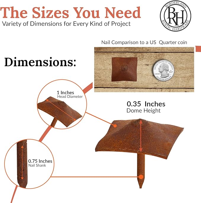 25 Pack 1" Square Head Iron Clavos Decorative Nails – Rusted – Handmade Rustic Square Fasteners for Farmhouse Shutters, Faux Wood Beams, Barn Doors, Shutters, and Gates – Ornamental Wood Accent