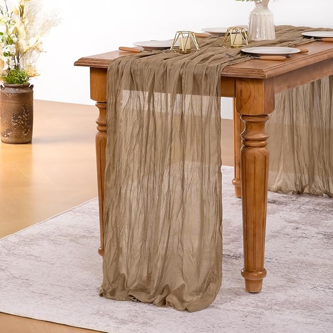 MLMW 6 Pack Fall Table Runner Boho Nude Brown Cheesecloth Table Runner Autumn Gauze Rustic Tan Cheese Cloth 160 inch 13.3ft for Thanksgiving Wedding Party Baby Bridal Shower Birthday