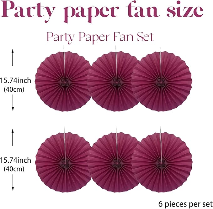BARTHEW Red Party Decorations,Paper Decorations for Party,Girls Party Decorations Party Paper Fans Bulk 16in,Anniversary Decorations for Party 30 Color DIY Set （Wine Red）