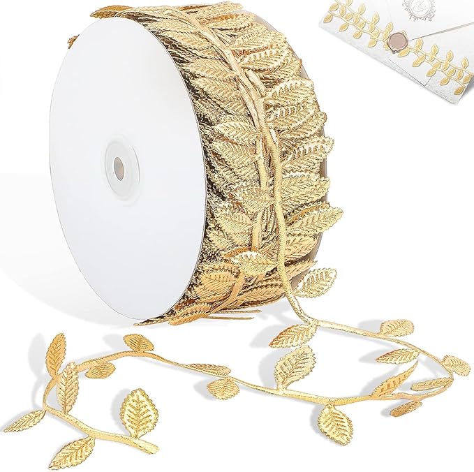 Naidiler Gold Leaf Ribbon, 20 Yards Artificial Gold Leaf Trim for DIY Crafts, Wrapping, Wedding Cake Baby Shower Party Wreath Garland Hair & Clothes Home Décor