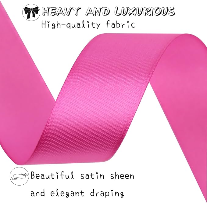 Hot Pink Solid Satin Ribbon 1 Inch 25 Yards Solid Polyester Fabric Ribbon for Gift Wrapping Wedding Christmas Baby Shower Birthday Party Decoration Handmade Immortal Flower Craft