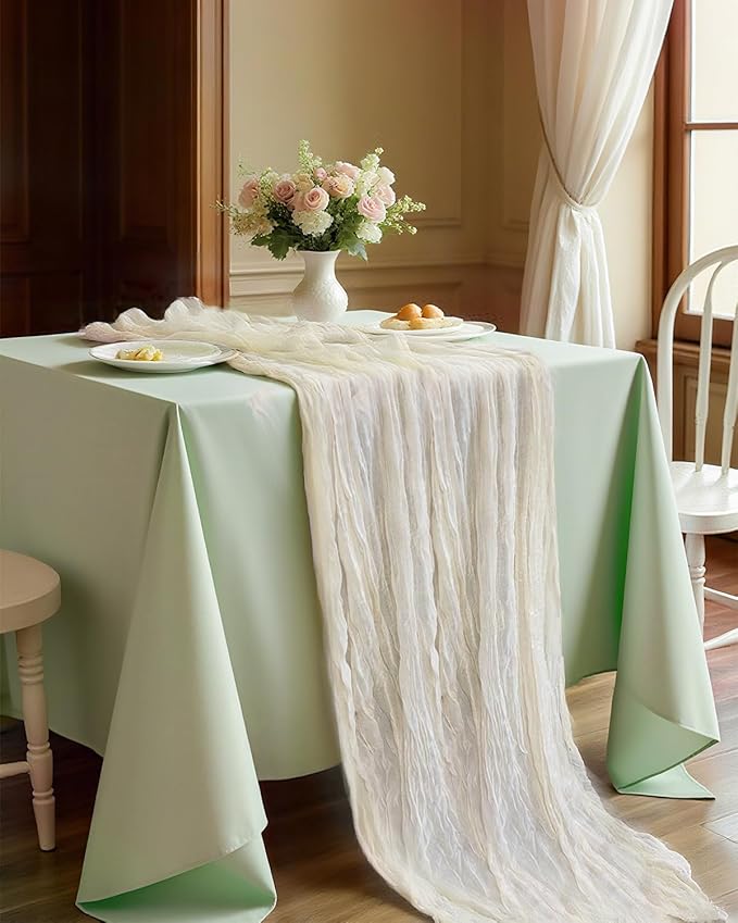 Beige Cheesecloth Table Runner 120 Inch, Summer Boho Gauze 10 FT, Rustic Cheese Cloth Table Runner for Wedding, Baby Bridal Shower, Party, Farmhouse Centerpiece Home Decorations