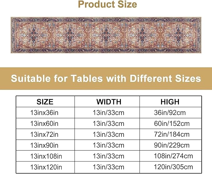 Boho Floral Vintage Table Runner, Purple Brown Retro Flower Rustic Country Farmhouse Abstract Pattern for Home Kitchen Table Decor Dining Coffee Room Party Decor 13x60in