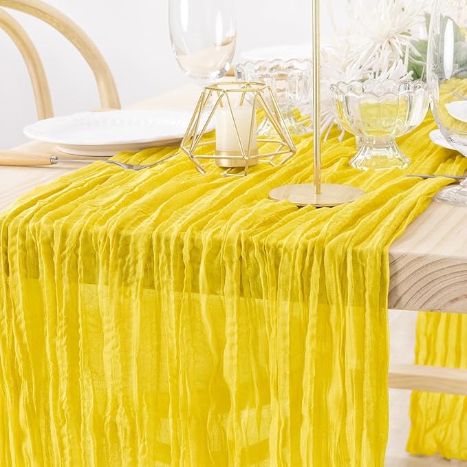 MLMW 6 Pack Yellow Cheesecloth Table Runner Boho Gauze Rustic Cheese Cloth Table Runner 160 inch Sheer 13.3ft for Wedding Party Baby Bridal Shower Birthday