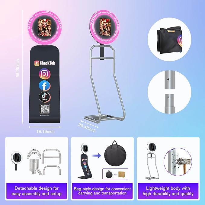 MWE Portable Photo Booth Stand Compatible with iPad Photo Booth 10.2in/10.9in/11in/12.9in with Software APP and Remote Control, RGB Ring Lights Music Sync,Logo Customization (Clothbooth,Honeycomb Box)