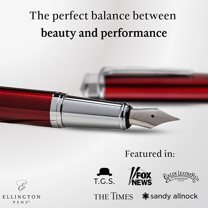 Ellington Pens Luxury Fountain Pen Set- Fountain Pens for Writing - Smooth Fine Nib - Includes Refillable Ink Converter, 3 Ink Cartridges [Black & Blue], Gift Box - Elegant Calligraphy