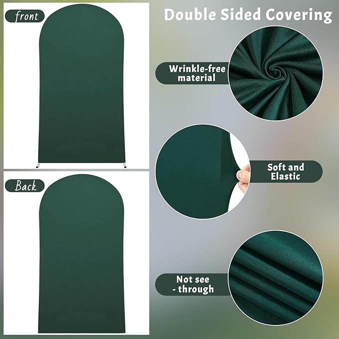 6.6FT Hunter Green Arch Cover - Polyester Fitted Wedding Arch Stand Covers Round Top Chiara Arch Backdrop Cover for Birthday Party Banquet Photo Background Decoration
