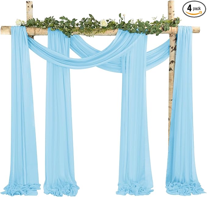 4 Panels Light Blue Wedding Arch Draping Fabric Cheesecloth Fabric 35" x 20FT Gauze Fabric Arch Drapes for Wedding Reception Sheer Backdrop Photo Background Household or Out Door Curtain