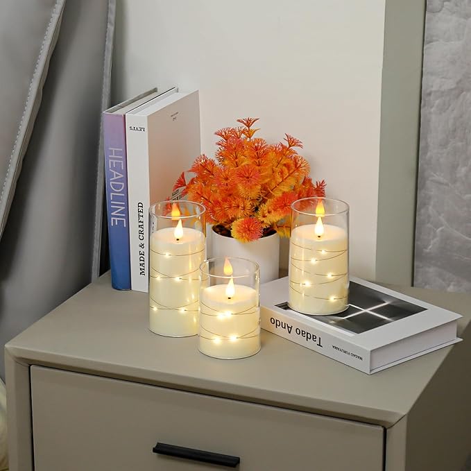 Aignis Flickering Flameless Candles Battery Operated Candles LED Candles with Remote Timer for Home/Wedding/Birthday/Holiday Decor, Warm White 3D Flame Set of 3 (D3 xH4 5" 6")