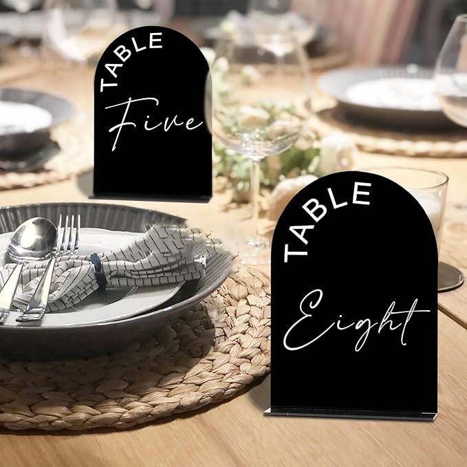 Black Arch Wedding Table Numbers 1-20 with Stands, 5x7 Inch Acrylic Arch Sign with Holder for Wedding Reception Table Centerpiece Decoration