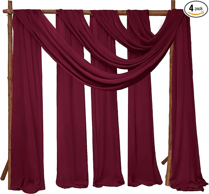 4 Panels Wedding Arch Draping Fabric 28" x 20Ft Chiffon Wedding Arch Drapes Chiffon Fabric Drape Sheer Backdrop Curtain for Nuptials Party Ceremony Birthday Reception Backdrop Ceiling Décor(Burgundy)