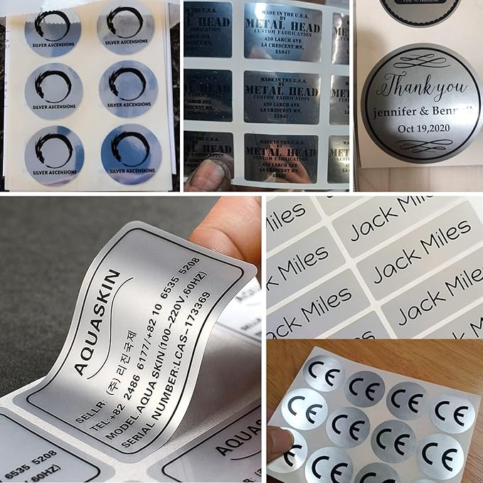 Custom Logo Stickers for Business, Personalised Logo Labels - Any Shape, Waterproof, Glossy (Silver Matte)