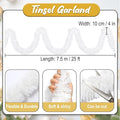 25 Feet Macaron White Christmas Tinsel Garland, Metallic Foil Twist Banner Wall Hanging Tinsel Streamers Backdrop for Parade Floats, Christmas, Mother's Day, Birthday Party Decorations(4in x 25ft)