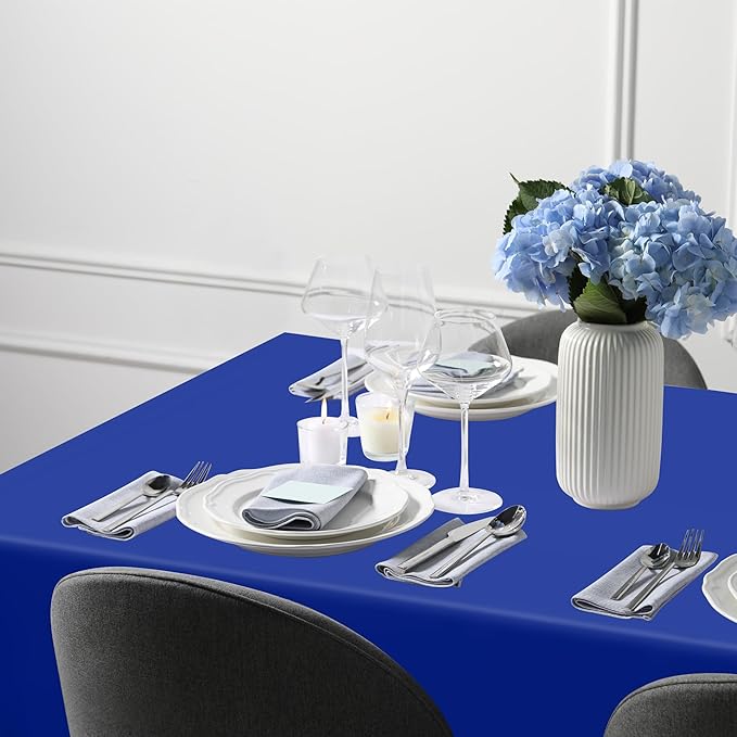 12 PCS Waterproof Plastic Table Cloth, Blue Rectangle Disposable Table Cover, Table Cloth Rectangle Table, 54 X 108 IN Wrinkle-Resistant Smooth Tablecloth for Parties Weddings Picnics Decorations