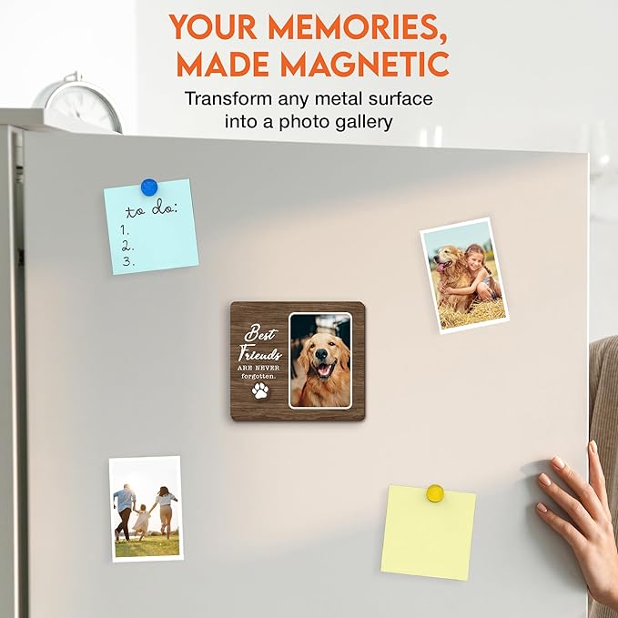 Magnetic Picture Frames - BEST FRIENDS ARE NEVER FORGOTTEN - Pet Memorial Gifts for Loss of Dog Cat - Sympathy Gift for Women Men - Dog Cat Bereavement Remembrance - Fridge Magnetic Frames