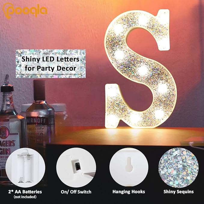Pooqla Light Up Letters, LED Marquee Letters for Silver Birthday Decorations, Battery Powered Night Light Teenager Girl Room Decor, Gift for Girls Boys Wedding Bedroom Christmas Party Decor, Letter Y