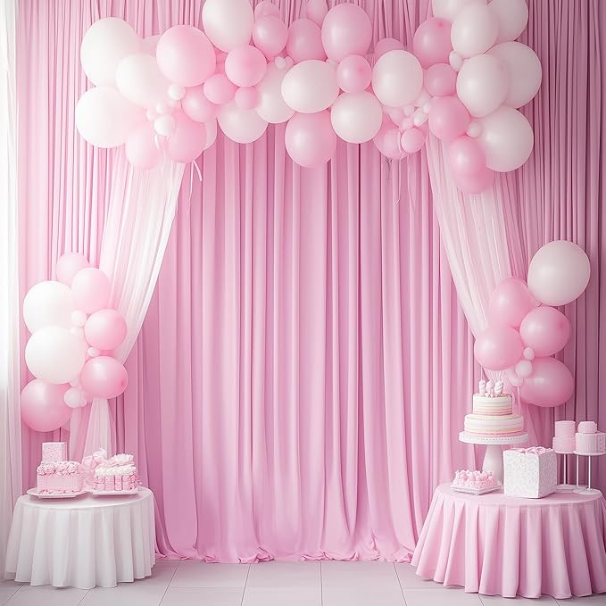 30ftx12ft Wrinkle Free Pink Backdrop Curtain, 6 Panels 12FT Height Pink Wedding Backdrop Drapes, Silky Polyester Back Drop Cloth for Birthday Photography Background Party Backdrop Draping