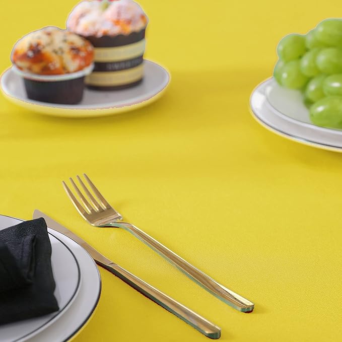108 inch Round Tablecloth Washable Polyester Table Cloth Decorative Table Cover for Wedding Party Dining Banquet（108 inch, Yellow）