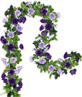 Floweroyal 2 Pack Artificial Flower Garlands 15.8FT Fake Rose Vines Silk Flowers Hanging Rose Ivy for Wedding Arch Party Home Garden Wall Decor (Purple)