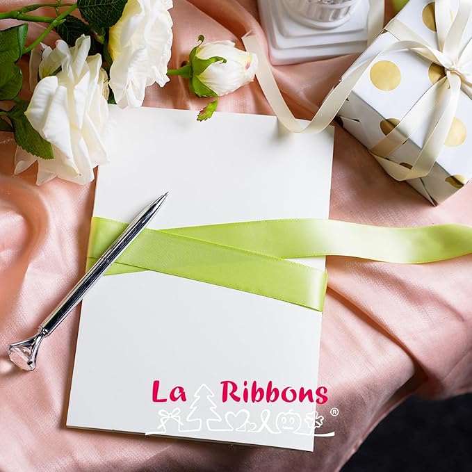 LaRibbons 1 Inch 25 Yard Double Faced Satin Ribbon, Lime Green Satin Craft Fabric Ribbon for Gift Wrapping Floral Bouquets Wedding Party Decoration