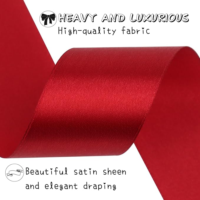 Deep red Solid Satin Ribbon 1-1/2 Inch 50 Yards Solid Polyester Fabric Ribbon for Gift Wrapping Wedding Christmas Baby Shower Birthday Party Decoration Handmade Immortal Flower Craft