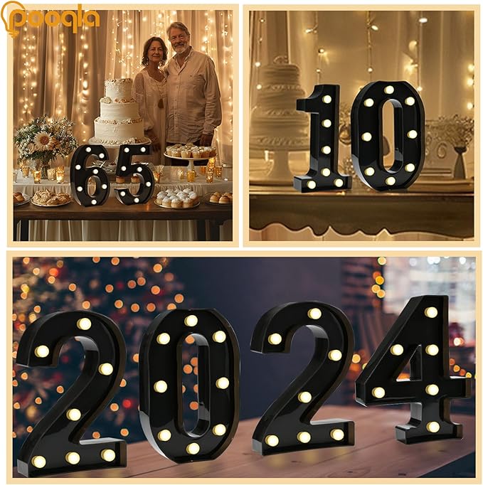 Pooqla Decorative Led Light Up Number Letters, Black Plastic Marquee Number Lights Sign for 40th Birthday Party Wedding Decor Battery Operated Black Number 40