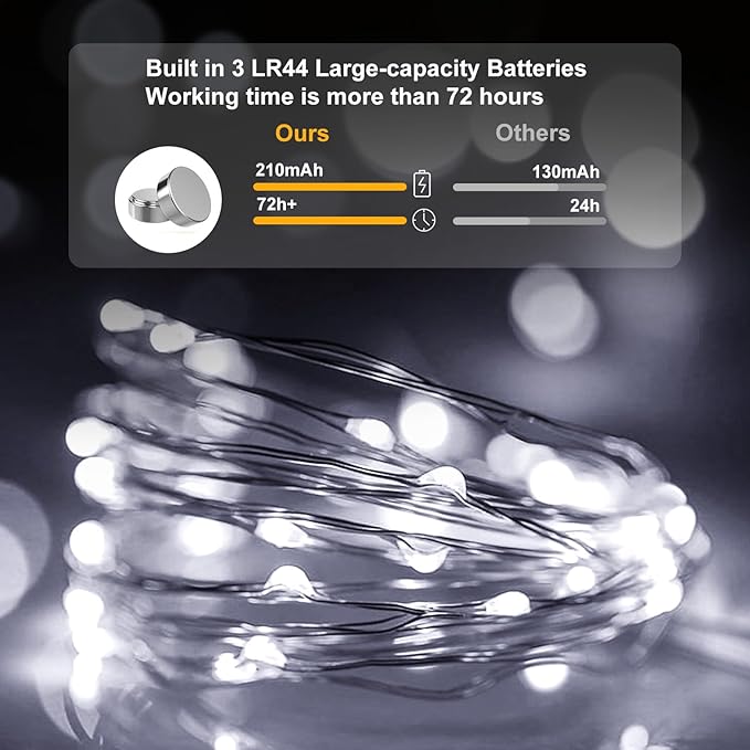 pozzolanas 50 Pack White Battery Operated String Lights - 7ft Waterproof Fairy Lights with 20 LEDs for Home, Mason Jar, Party, Wedding, Halloween, Christmas Decorations