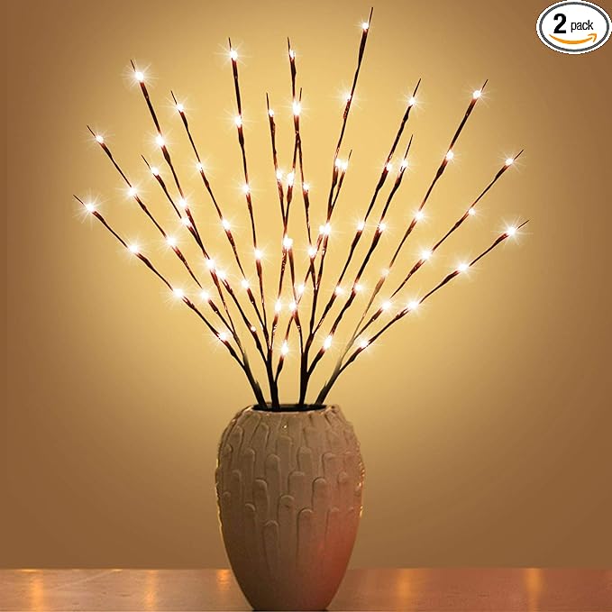 Led Branch Light Battery Operated Lighted Branches Vase Filler Willow Twig Lighted Branch 30 Inch 20 LED for Christmas Home Party Decoration Indoor Outdoor Use Pack of 2 Warm White