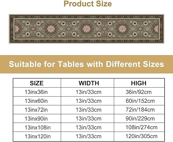Vintage Paisley Floral Table Runner, Brown Boho Rustic Farmhouse Flower Pattern for Home Kitchen Table Decor Dining Coffee Room Party Decor 13x72in