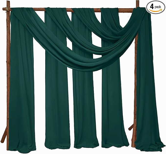 4 Panels Wedding Arch Draping Fabric 28" x 20 Ft Chiffon Wedding Arch Drapes Chiffon Fabric Drape Sheer Backdrop Curtain for Nuptials Party Ceremony Birthday Reception Backdrop Decor(Emerald Green)