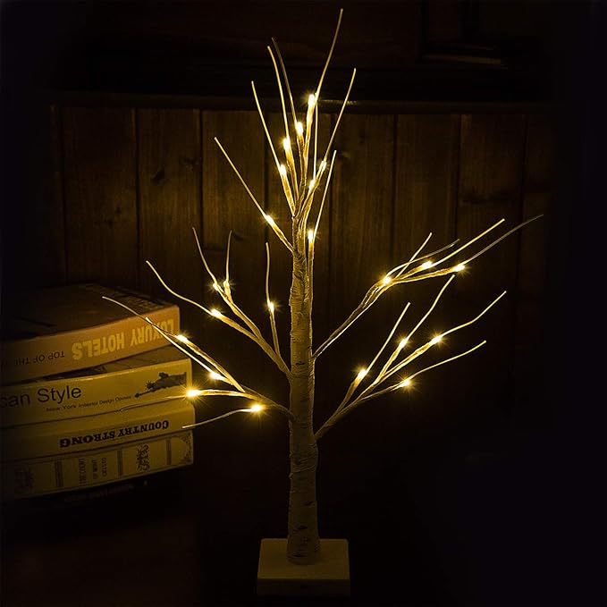 Sunnyglade 2PCS 2Ft 24 LED Birch Tree Light Bonsai Tree Light Warm White for Home Wedding Festival Party Christmas Decoration