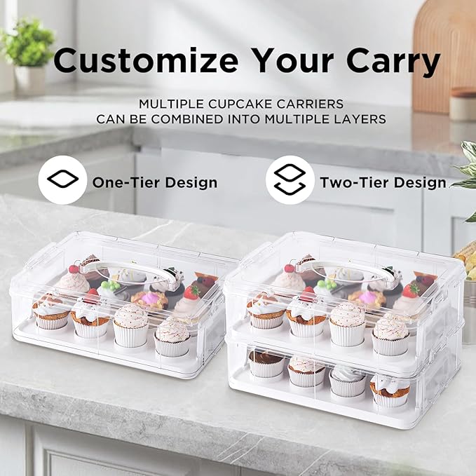 Cupcake Carrier with Lid and Handle,Cookie, Cake, Cupcake and Brownie Storage Carrier, Holds 12 Standard Cupcakes