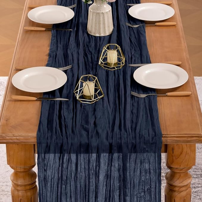 MLMW 6 Pack Navy Blue Table Runner Cheesecloth Boho Gauze Rustic Cheese Cloth Table Runner 160 inch Sheer 13.3ft for Graduation Wedding Party Baby Bridal Shower Birthday