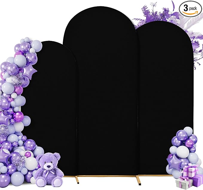 Wedding Arch Covers Spandex Arch Backdrop Covers (7.2FT,6.6FT,6FT) Set of 3 Arch Stand Cover Arch Covers Stretchy Backdrop for Wedding Birthday Party Decoration Baby Shower (Black)