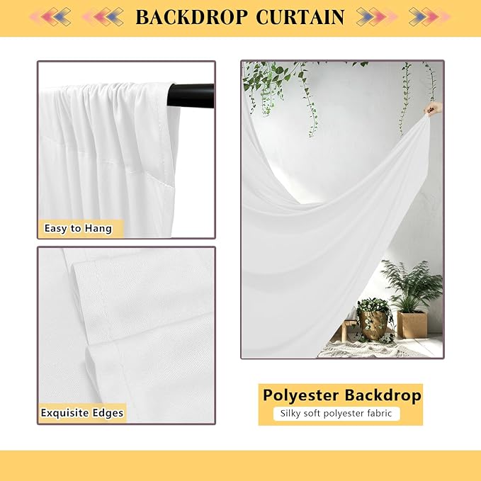 White Backdrop Curtains Wedding Background Drapes White Drapes for Backdrop Decoration Photography Video Studio Props 10x12FT TAYHQ001