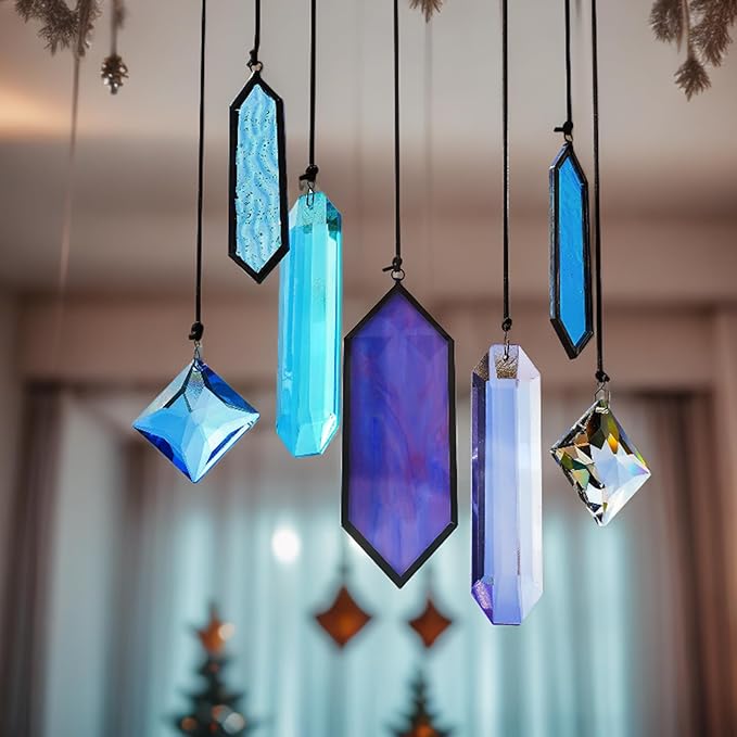 7 Pack Stained Glass Icicle Ornaments for Christmas Tree,Crystal Prism Hanging Suncatchers for Windows,Crystal Christmas Ornaments 2025 for Women