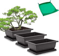 GROWNEER Bonsai Training Pots 3 Packs 9Inch with Drainage Humidity Trays, Bonsai Tree Starter Kits with 1 Repotting Mat, Growing Planter Set for Garden, Yard, Balcony, Office, Living Room