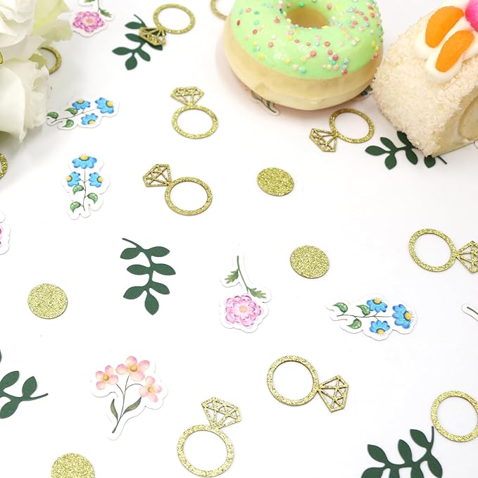 200 pcs Flower and Greenery Wedding Confetti for Tables, Off The Market Bridal Shower Decor, Sage Green Bachelorette Confetti for Engagement Wedding Shower Decorations.