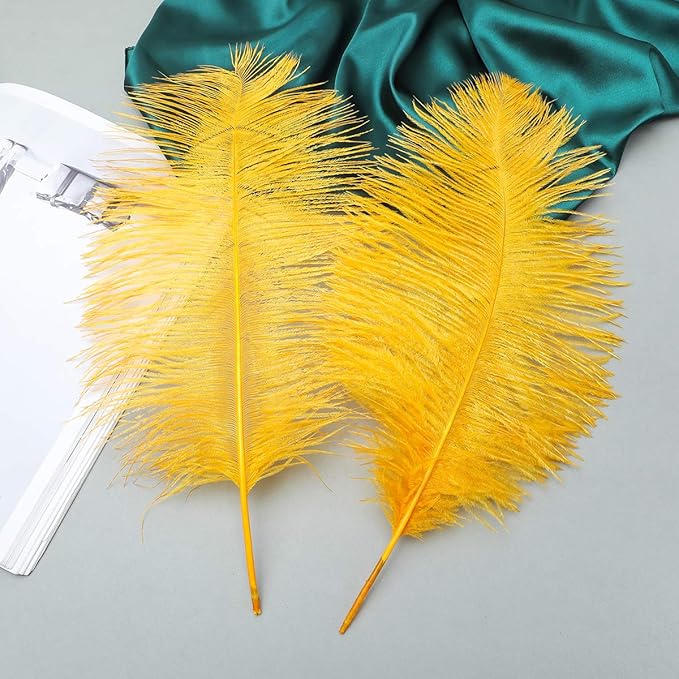 Ballinger Gold Large Ostrich Feathers - 12Pcs 14-16inch Large Feathers for Vase,Wedding Party Centerpieces and Christmas Home Decor