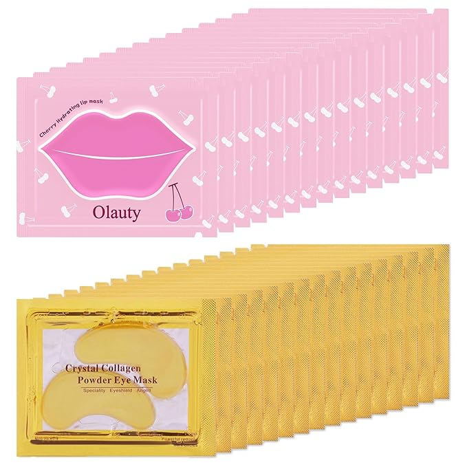 30 Pairs Lip Mask & Eye Mask, 24K Gold Crystal Gel Collagen Eye Patches for Puffy Eyes, Chapstick Bulk, Bachelorette Party Accessories, Hangover Kit, Bulk Gifts, Party Favors Adults, Cheer Gifts