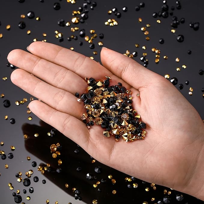 10000 Clear Wedding Table Scatter Confetti Crystals Acrylic Diamonds Rhinestones for Table Centerpiece Decorations Wedding Bridal Shower Decorations Vase Beads (Gold, Black,3 mm, 4 mm, 6 mm)
