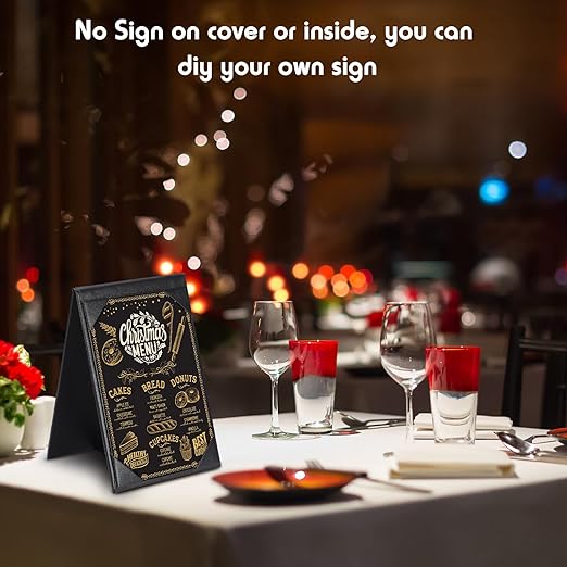 Gerrii Leatherette Table Tents Black PU Leather Menu Covers Bulk Double Sided Frame Sign Holders 2 Side Drink Dessert Menu Folders for Restaurant Coffee Cafe Bar Wedding Supplies(12 Pack,4 x 6 Inch)