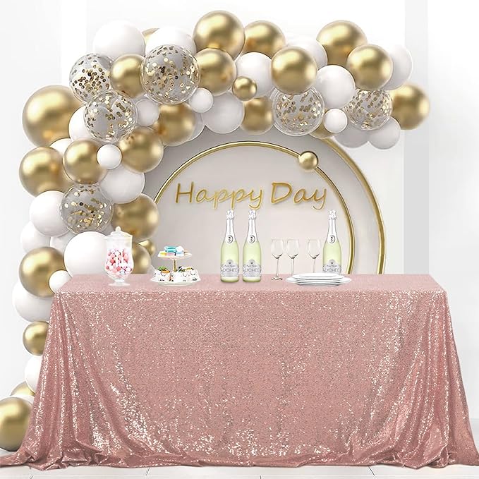 OQSQ Rosegold Rectangle Sequin Tablecloth - 60x102 inch, Glitter Drape Table Cloth, Sparkle Sequence Table Overlays for Wedding Birthday Party Baby Bridal Shower