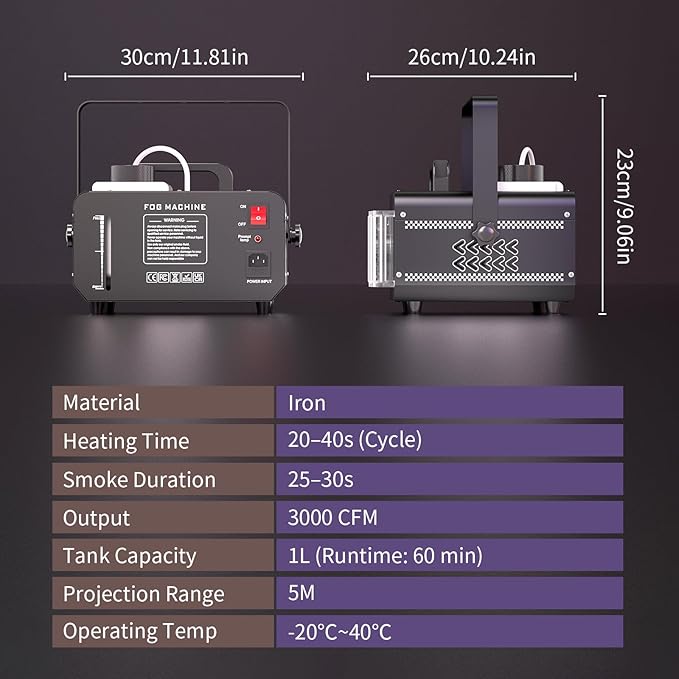 Fog Machine with RGBW LED Lights, 1200W Professional Smoke Machine, 1L Tank, 3000CFM Output, 14 Colors for DJ Party Stage Wedding Halloween 2PACK