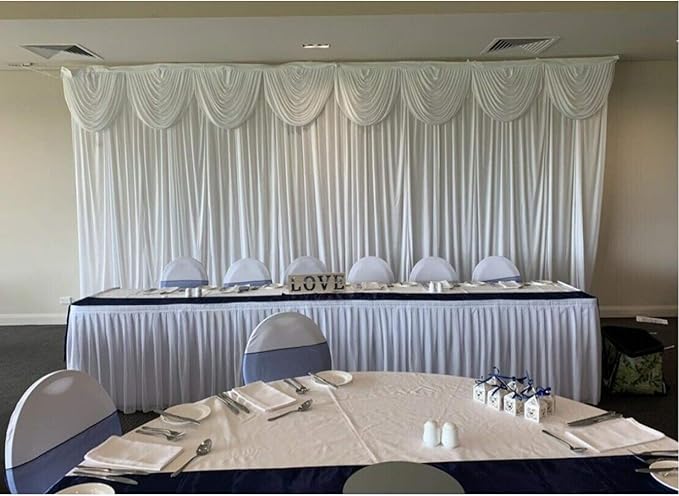 MYOYAY Luxury Ice Silk Backdrop Curtains 10x10ft Wedding Stage Backdrop Drapes Silk Fabric Curtain Panels for Wedding Ceremony Party Event Birthday Home Window Decorations White