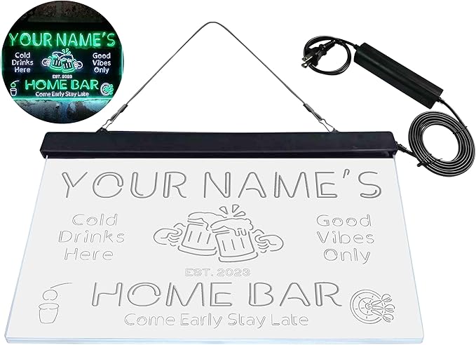 ADVPRO Personalized Your Name Custom Home Bar Beer Established Year Dual Color LED Neon Sign White & Green 16 x 12 Inches st6s43-p1-tm-wg